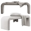 Modern Light Gray Upholstered Sofa Bench With Soft Cushion And Blanket 3d model