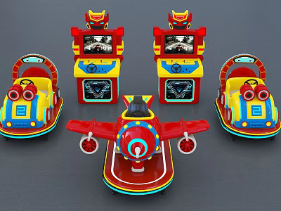 Colorful Kids Entertainment Appliances With Airplane Car Shaped Rides And Game Machines 3d model