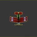 Red And Green Biplane Model With White Blue Target Logos On Wings