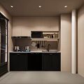 Modern Kitchen Interior With Black Cabinets Microwave Sink Countertop And Appliances