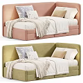 Cozy Children's Bed with Light Blue and Beige Design Soft Pillows and Knitted Blankets