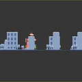 Cartoon City Scene Featuring Pink Cake Building Blue Buildings Streets And Trees