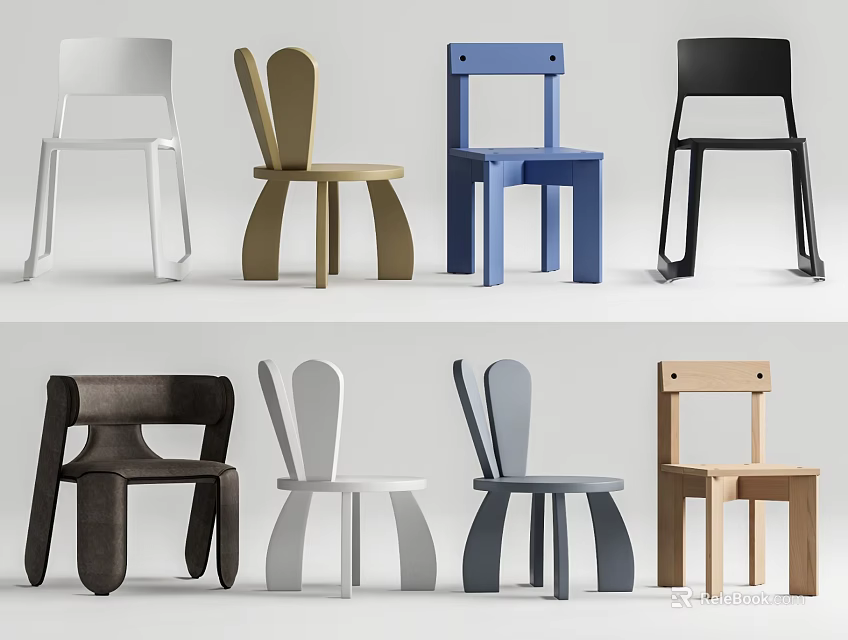 Various Kids Chairs With Modern Designs Different Colors And Unique Shapes 3d model 