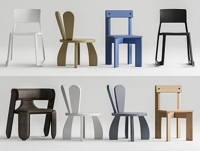 Various Kids Chairs With Modern Designs Different Colors And Unique Shapes 3d model