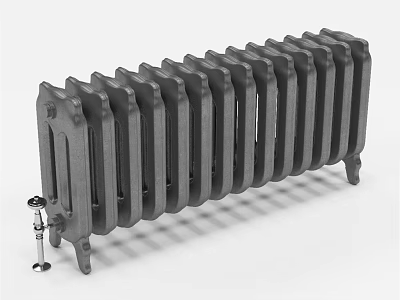 Black Cast Iron Radiator with Classic Design Heating Fins and Control Valve 3d model
