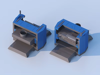 Two Blue Industrial Equipment Units With Metallic Base And Mechanical Structural Parts 3d model