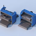 Two Blue Industrial Equipment Units With Metallic Base And Mechanical Structural Parts