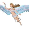 Graceful Woman With Blue And Pink Wings Flying In White Outfit