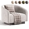 Light Grey Modern Upholstered Lounge Chair With Plaid Decorative Pillow And Soft Tassel Throw Blanket