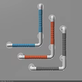Colorful Bathroom Safety Grab Bars With Blue Orange Gray Textured Handles And White Bases