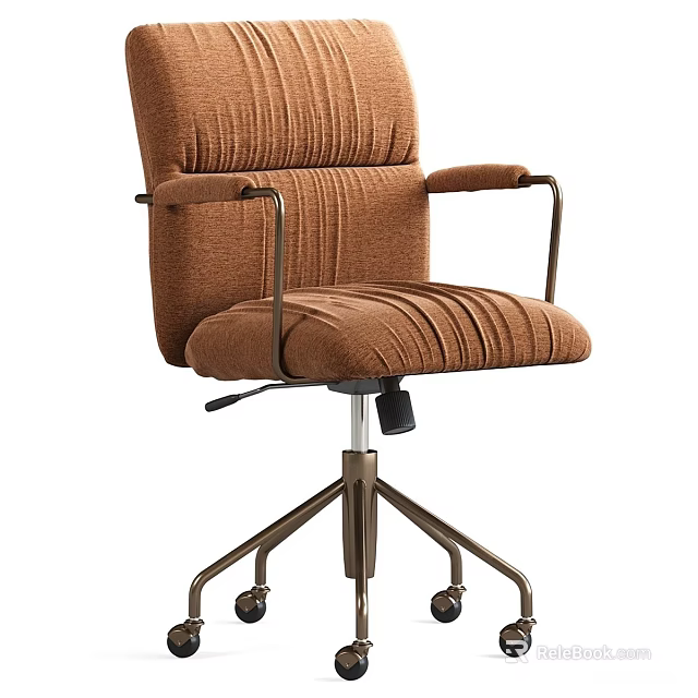 Brown Office Chair With Striped Fabric Upholstery Metal Armrests And Metallic Tripod Base 3d model 