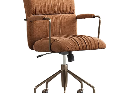 Brown Office Chair With Striped Fabric Upholstery Metal Armrests And Metallic Tripod Base 3d model