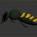 Realistic 3D Bee Model With Green Body Yellow Stripes And Transparent Wings