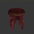 Elegant Wooden Stool With Purple Padded Seat And Golden Rivets Design