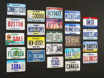 Public Facility Displaying Various US State And Canada License Plates 3d model