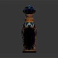 Ornate Blue Purple Gradient Vase With Lotus Shaped Top Golden Carvings And Blue Gem Accent