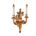 Elegant Golden Wall Sconce with Classical Carved Design Double Arm and Decorative Top