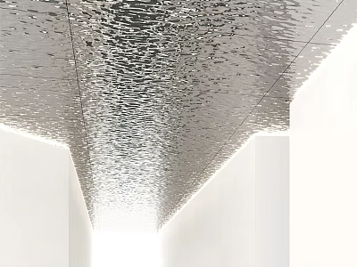 Modern Metallic Textured Ceiling Design In Corridor With Reflective Wavy Pattern And White Walls 3d model