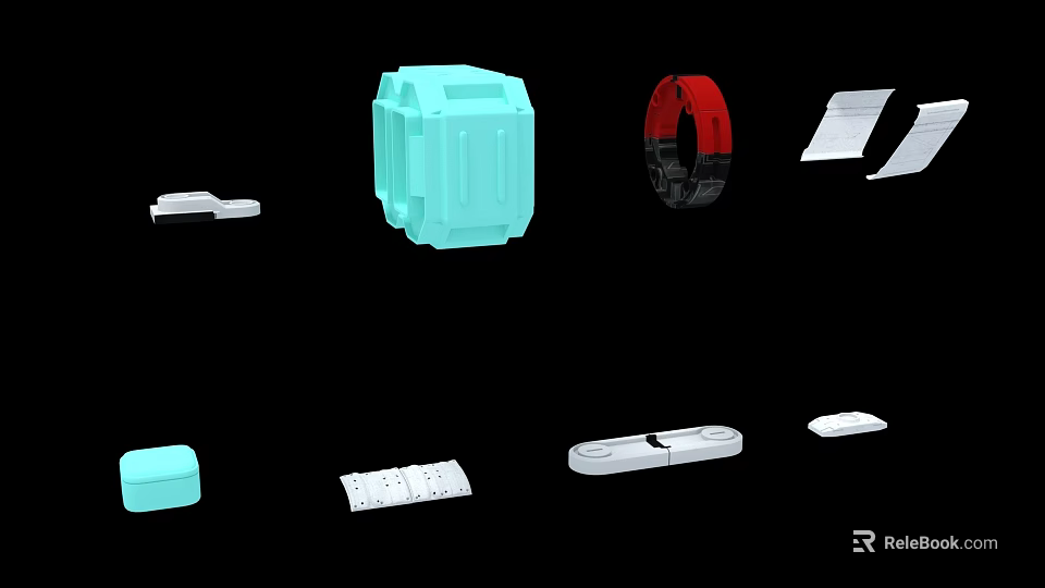Fighter Jet Component Parts 3D Models with Various Shapes and Colors 3d model 