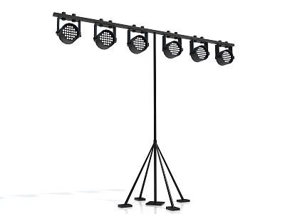 Black Floor Lamp with Multiple Lights on Crossbar and Tripod Stand 3d model