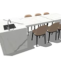 Modern White Marble Dining Table Set With Island Countertop And Beige Chairs 3d model