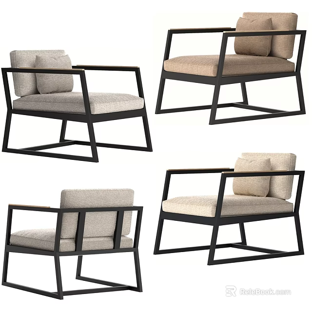 Modern Leisure Chair with Black Metal Frame Beige Cushion and Comfortable Design 3d model 