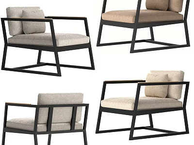 Modern Leisure Chair with Black Metal Frame Beige Cushion and Comfortable Design 3d model