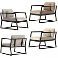 Modern Leisure Chair with Black Metal Frame Beige Cushion and Comfortable Design
