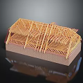 House Frame Model With Wooden Roof Trusses And Brick Base Structure