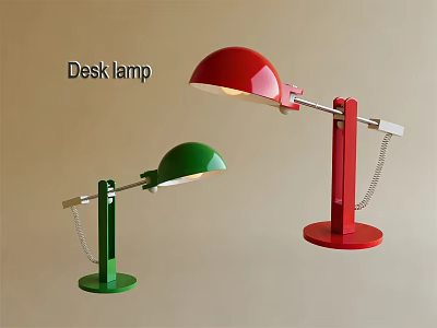 Red And Green Modern Desk Lamp With Curved Shade Metal Stand Round Base Chain Detail 3d model