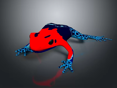 Vibrant Reptile With Red Black Blue Coloration And Blue Spots On Gray Background With Reflection 3d model