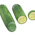 Fresh Green Cucumbers Whole Half and Sliced Display on White Background 3d model