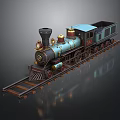 Vintage Steam Train Model With Blue Black And Gold Accents On Rail Tracks
