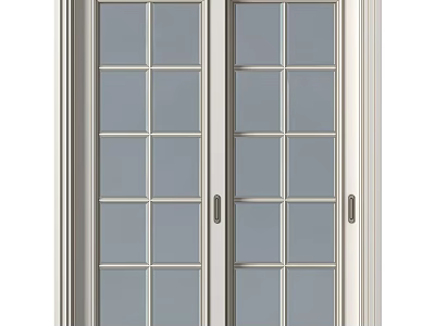 Double Casement Doors With Grid Glass Panes And White Frame For Modern Interior 3d model