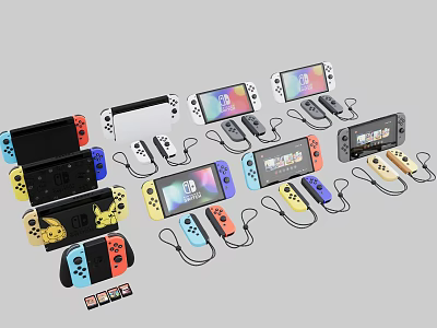 Colorful Entertainment Electronics Gaming Consoles With Wireless Controllers And Multiple Color Options 3d model