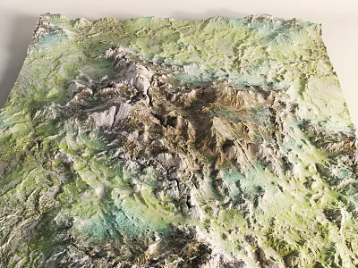 Detailed Microtopography Relief Model With Green Brown Hues And Mountainous Textures 3d model