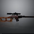 Modern Rifle With Scope And Red Wooden Texture Body For Tactical Use