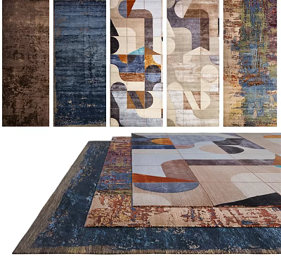 Modern Style Square Rugs With Geometric Patterns And Various Color Tones 3d model