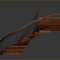 Curved Wooden Staircase With Red Steps And Black Railings Interior Design