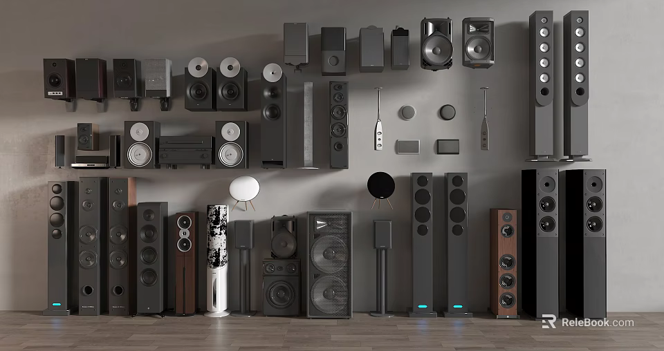 Home Audio Speakers Collection With Various Sizes And Designs On 3d model 