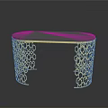 Elegant Modern Dining Table With Gold Metal Hollow Out Pattern Legs And Blue Smooth Tabletop Surface