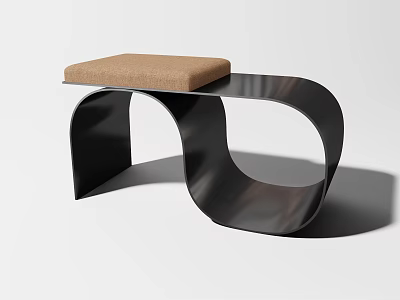 Modern Design Stool With Curved Black Metal Frame And Brown Padded Seat 3d model