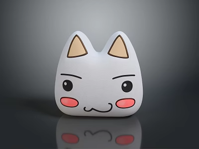 Cute White Cartoon Cat Character With Brown Ears Red Cheeks And Smiling Face Design 3d model