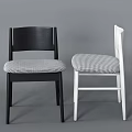 Modern Leisure Chair With Black White Wooden Frame And Checkered Fabric Seat
