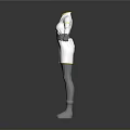 Stylish White Coat With Yellow Trim Long Sleeves And Blue Skirt Design