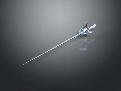 Shiny Futuristic Metallic Sword With Long Sharp Blade And Red Accent Details 3d model
