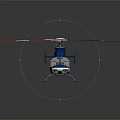Blue Helicopter With Red And White Rotors Transparent Cockpit Windows And Ground Reflection