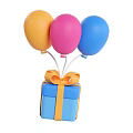 Blue Gift Box With Yellow Ribbon Bow And Yellow Pink Blue Balloons