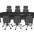 Large Conference Table With Gray Upholstered Rolling Chairs For Office Meeting Room