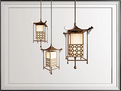 Traditional Chinese Style Chandeliers With Metal Frames And Intricate Cut Out Patterns 3d model